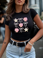 Women's Graphic Cropped Short Sleeve Streetwear Tee with Regular Fit Casual Everyday Style