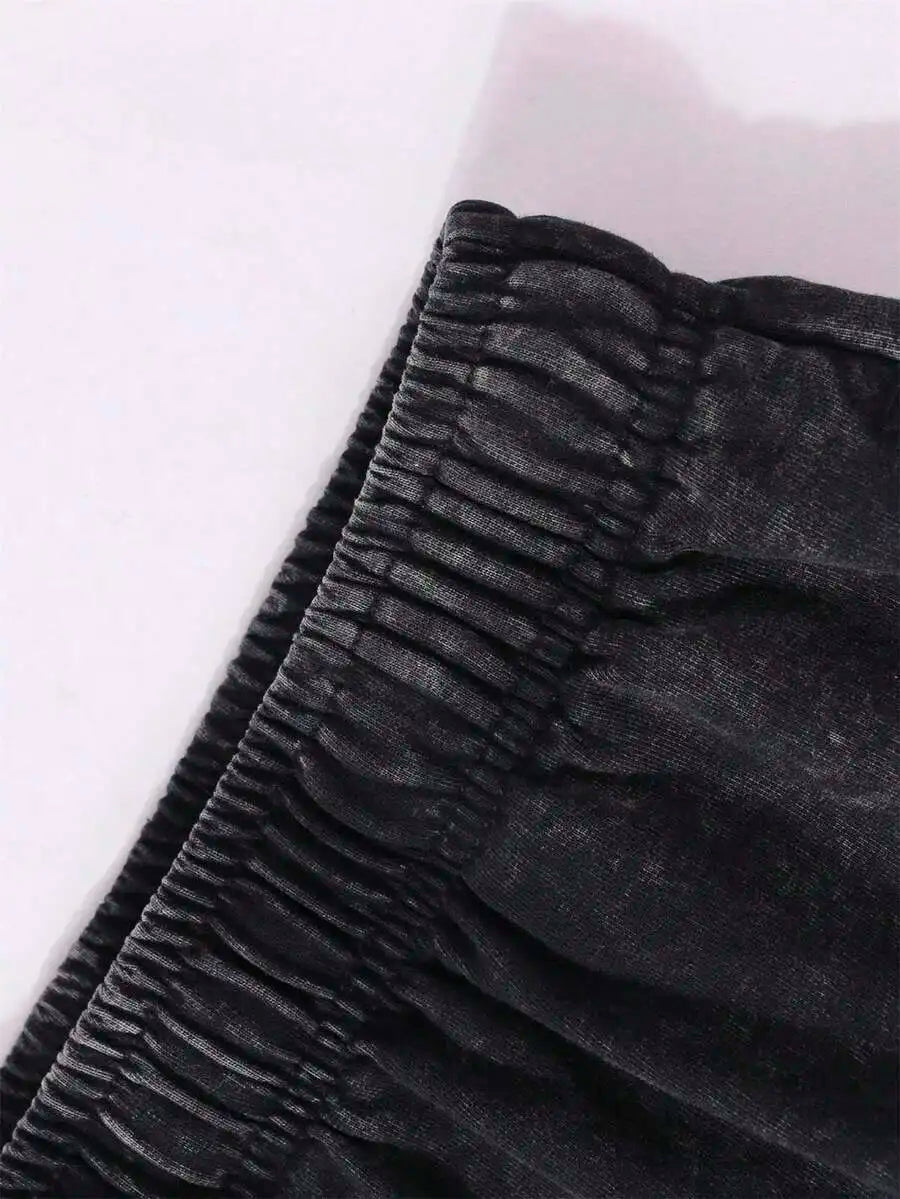 Men's Washed Cotton Shorts with Artistic Graphic Print and Relaxed Casual Streetwear Design
