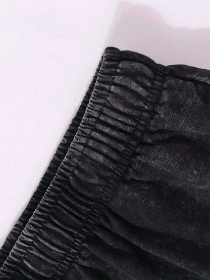 Men's Washed Cotton Shorts with Artistic Graphic Print and Relaxed Casual Streetwear Design
