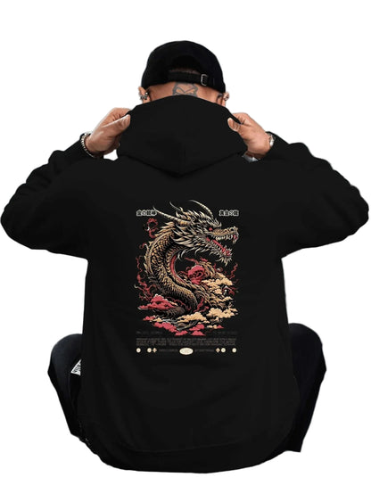Anime-Inspired Dragon Artwork Oversized Hoodie with Japanese Streetwear Style