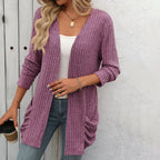 Women's Open Front Knit Cardigan with Pockets and Relaxed Longline Fit