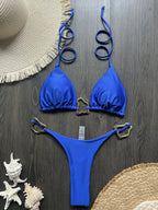 Vibrant Red String Bikini Set with Abstract Gold-Tone Hardware