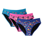 Three-Piece Floral Print Menstrual Brief Set with Contrast Waistbands