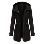 Women's Hooded Drawstring Longline Windbreaker Jacket with Lightweight Streetwear Outdoor Style