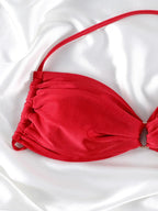 Rich Crimson Red Halter Bikini Set with Underwire Support and Side Ties