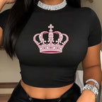 Regal Graphic Baby Tee with Fitted Crop Silhouette and Alternative Style