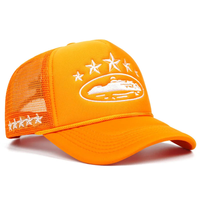 Printed Mesh Trucker Cap Adjustable Curved Brim Casual Streetwear Outdoor Hat