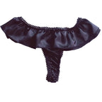 Romantic Glossy Pink Ruffled Thong Panty with Delicate String Back