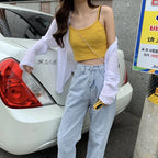Square Neck Sleeveless Crop Top with Wide Straps Contemporary Streetwear Style