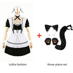 Complete Black and White Fox Maid Cosplay Set with Plush Paws, Tail, and Ear Headband