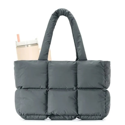 Large Quilted Puffer Tote Shoulder Bag with Utility Storage Compartments