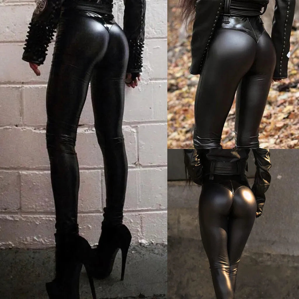 High Waist Faux Leather Leggings Slim Fit Alternative Fashion Statement Bottoms