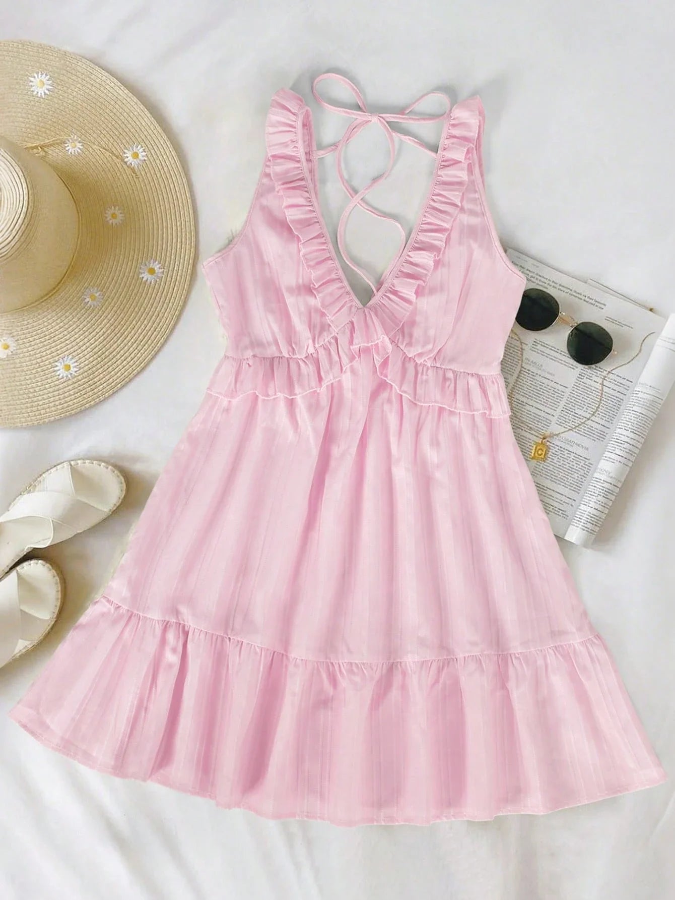 Ruffle Strap A-Line Mini Dress with Elastic Waist Summer Vacation Silhouette