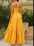 Vibrant Yellow Smocked Tiered Maxi Dress with Delicate Spaghetti Straps