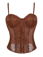 Crimson Red Lace and Sheer Mesh Bustier with Front Hook Closure