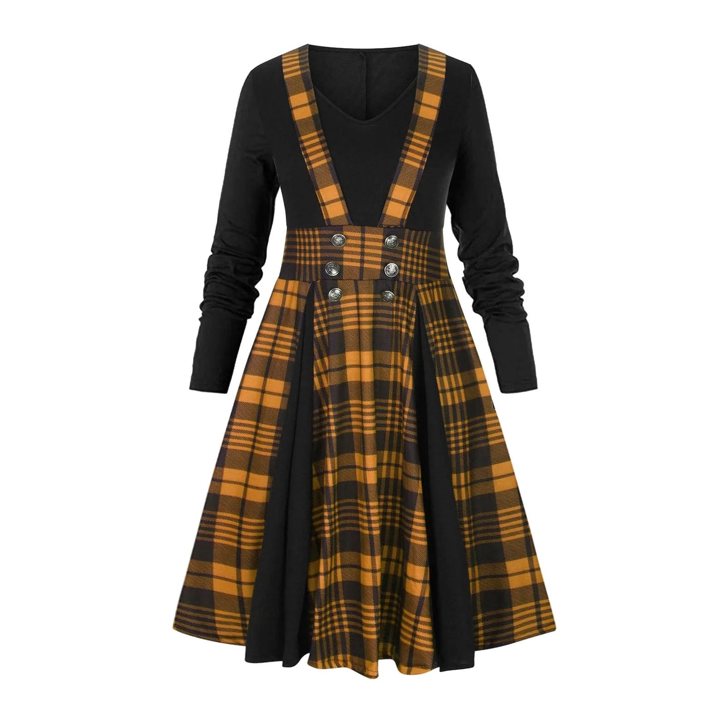 Layered Plaid Gothic Suspender Dress with Alternative Streetwear Aesthetic