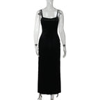 Dark Gothic Split-Leg Maxi Dress with Alternative Streetwear Aesthetic