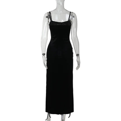 Dark Gothic Split-Leg Maxi Dress with Alternative Streetwear Aesthetic