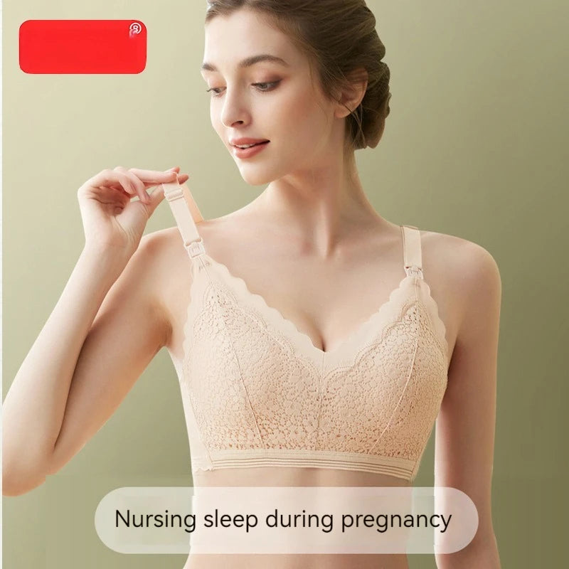 Wire-Free Jacquard Maternity Nursing Bra with Front-Drop Clips