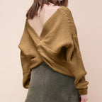 Women's Twisted Front Ribbed Knit Sweater with Cropped Contemporary Silhouette