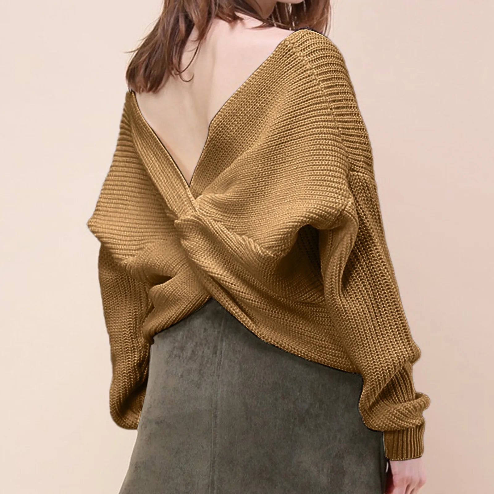 Women's Twisted Front Ribbed Knit Sweater with Cropped Contemporary Silhouette