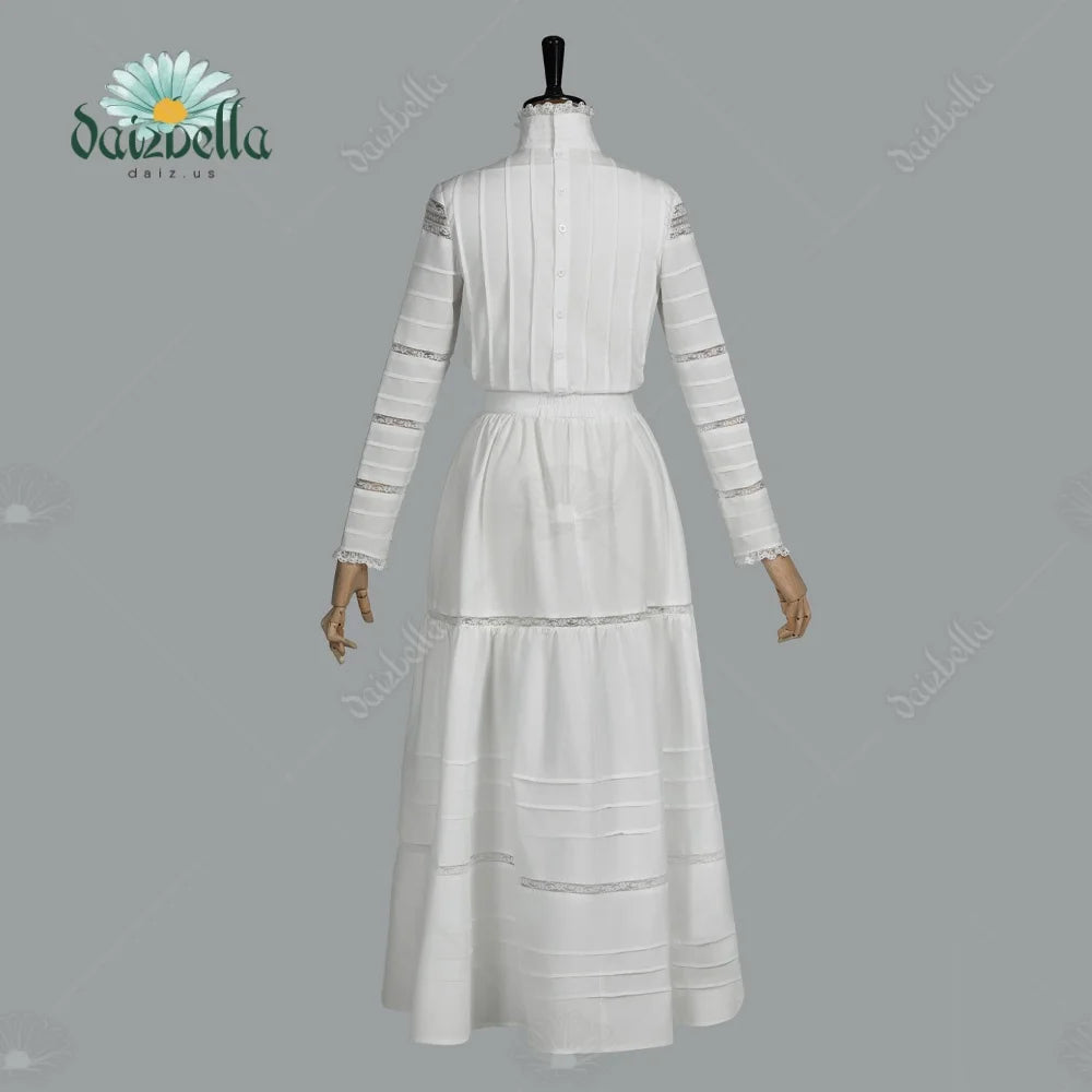 Women's Vintage Inspired High Neck Dress Set with Layered Skirt and Long Sleeve Design
