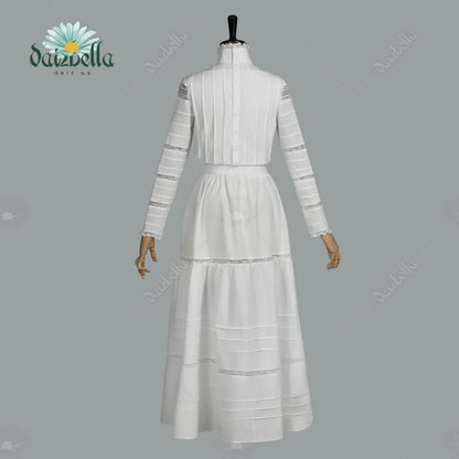 Women's Vintage Inspired High Neck Dress Set with Layered Skirt and Long Sleeve Design