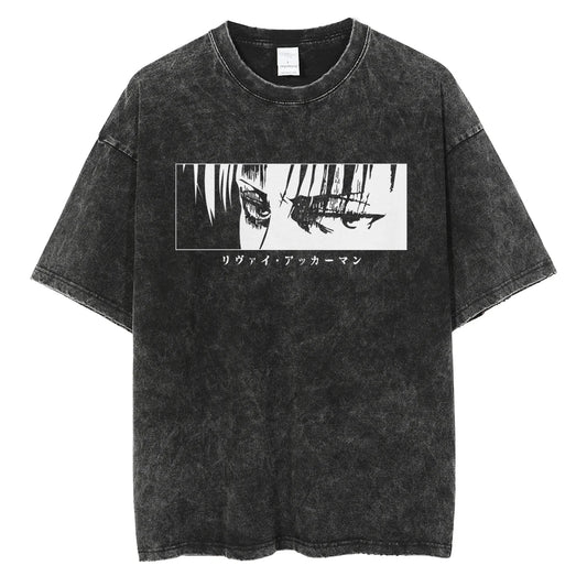 Minimal Manga Eye Graphic Oversized Washed Cotton Streetwear T-Shirt