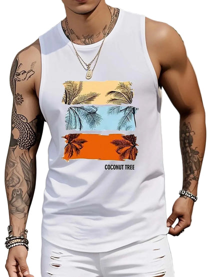 Artistic Cotton Tank Top with Retro Illustration Panels and Contemporary Streetwear Appeal