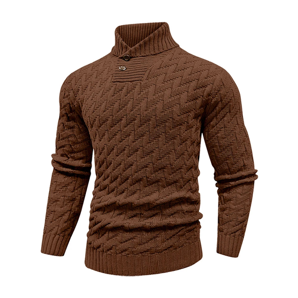 Men's Textured High Neck Contemporary Knit Sweater Relaxed Fit Pullover