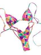 Vibrant Abstract Print Triangle String Bikini with Multi-Strap Cutout Bottoms