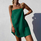 Minimalist Black Camisole Slip Dress with Square Neckline and Delicate Straps