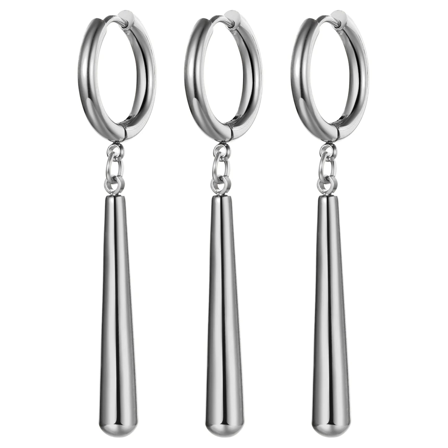 Minimalist Triple Hoop Drop Earrings for Punk and Alternative Fashion Looks