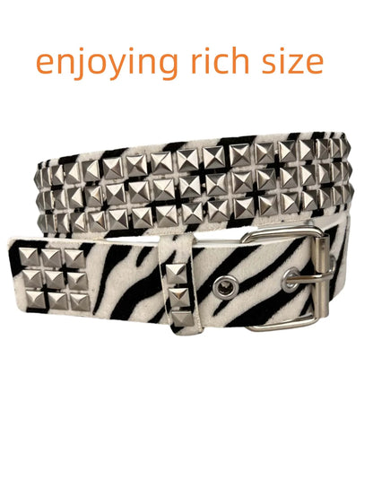 Animal Print Studded Belt for Punk, Y2K and Alternative Fashion