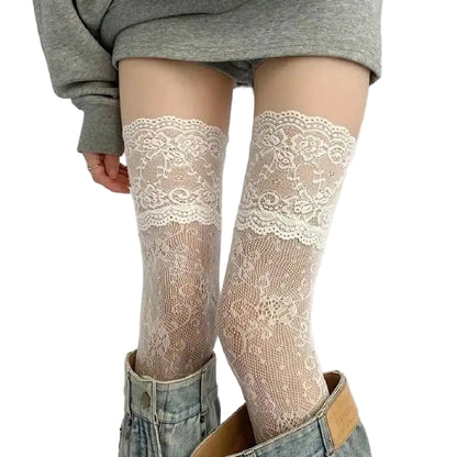 Delicate Lace Pattern Thigh High Stockings with Elegant Sheer Finish for Modern Fashion Styling