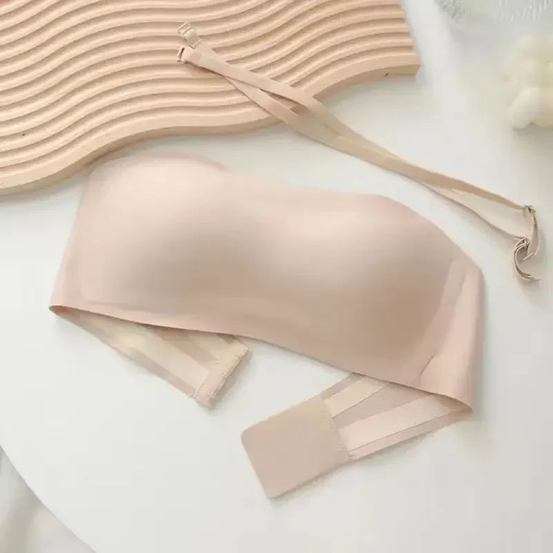 Seamless Strapless Tube Top Bra with Hook-and-Eye Back Closure