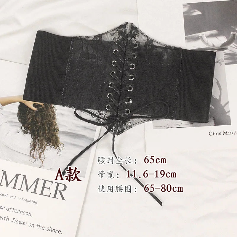 Sheer Lace Corset Belt with Lace-Up Front and Structured Waist Design