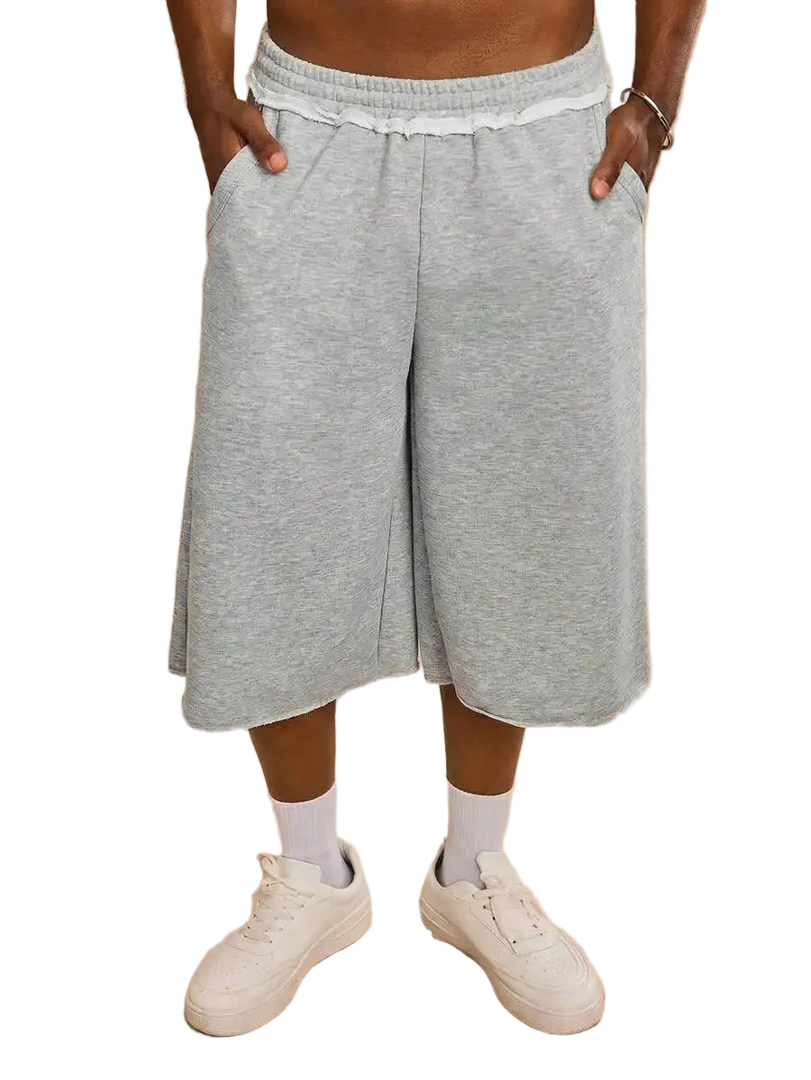 Men's Oversized Mid Length Casual Shorts with Elastic Waist and Relaxed Streetwear Fit