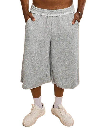 Men's Oversized Mid Length Casual Shorts with Elastic Waist and Relaxed Streetwear Fit