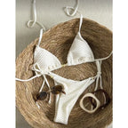Textured Caramel Triangle String Bikini with Adjustable Side Ties