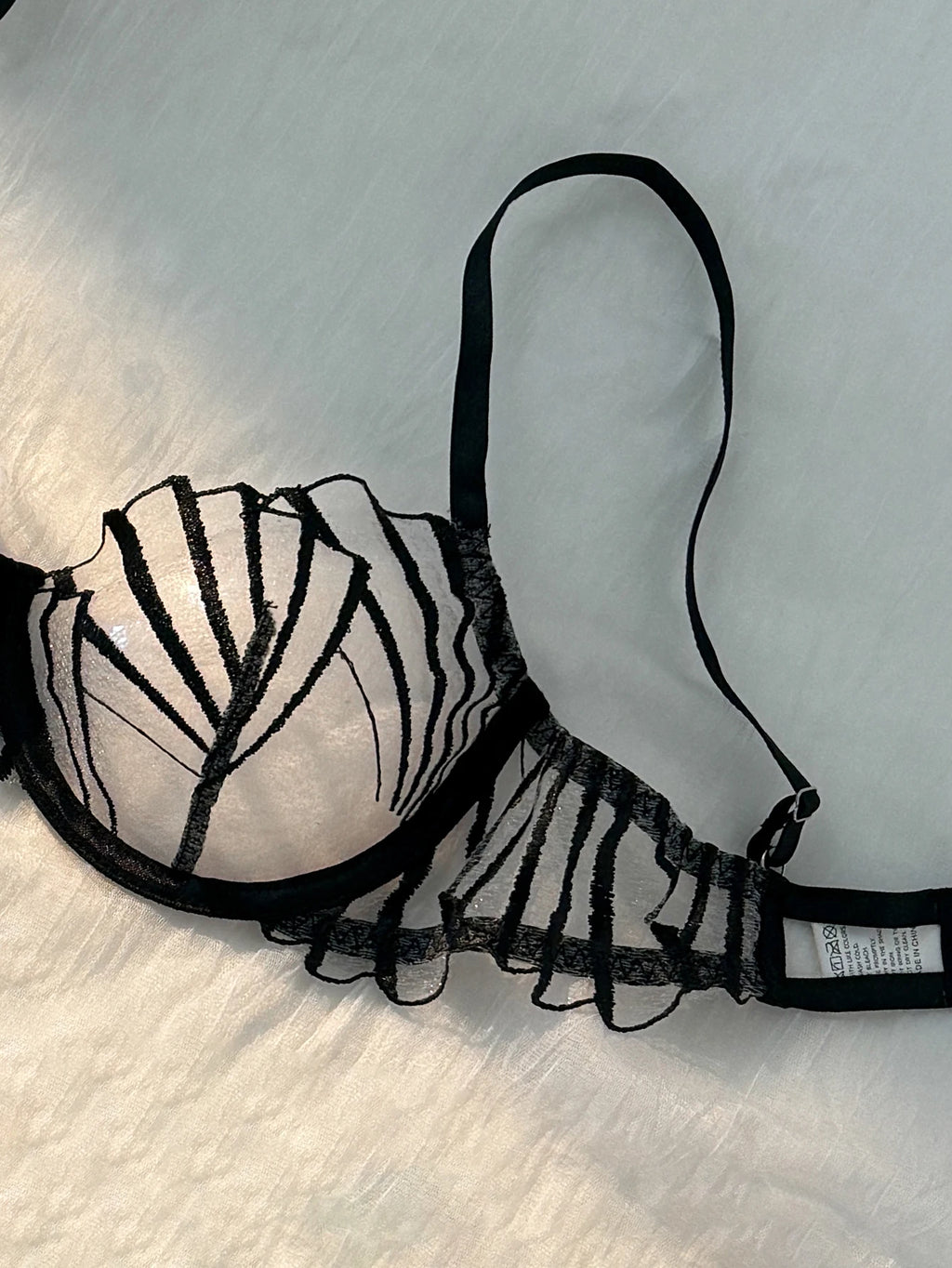 Architectural Black Linear Embroidery and Nude Mesh Underwire Set