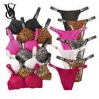 Statement Crystal Strap Push-Up Bra and Matching Embellished Thong Set