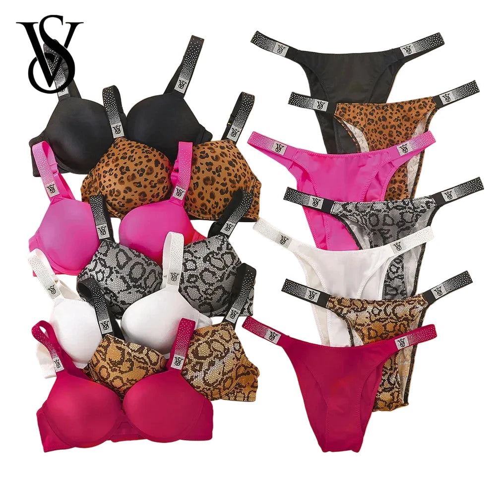 Statement Crystal Strap Push-Up Bra and Matching Embellished Thong Set