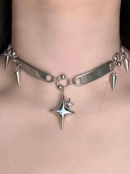 Star Spike Chain Choker Necklace for Punk Gothic Y2K and Alternative Fashion Styling