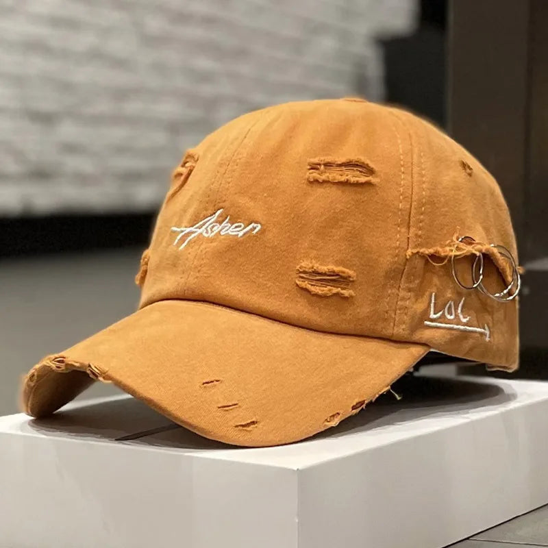 Vintage Distressed Embroidered Baseball Cap Adjustable Curved Brim Casual Streetwear Hat