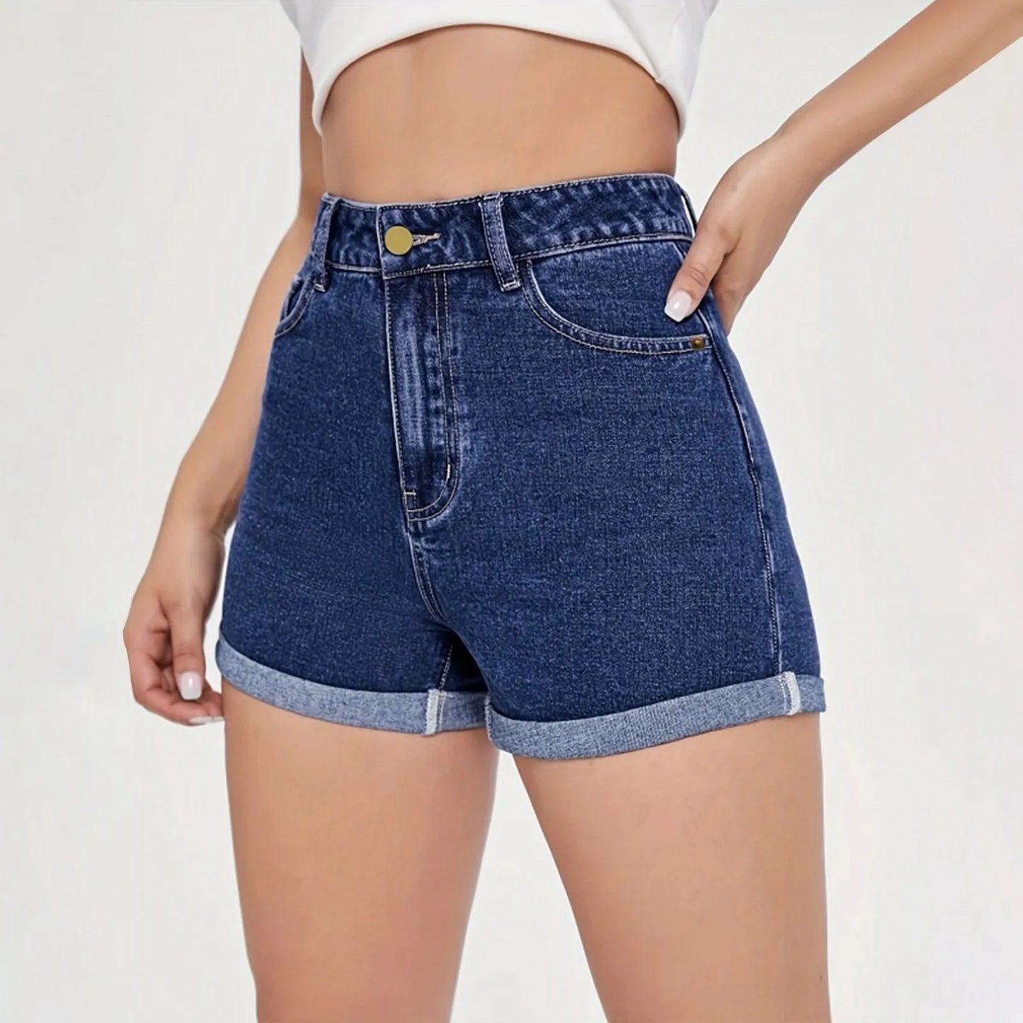 Women's High Waist Denim Style Shorts with Raw Hem Relaxed Contemporary Streetwear Design