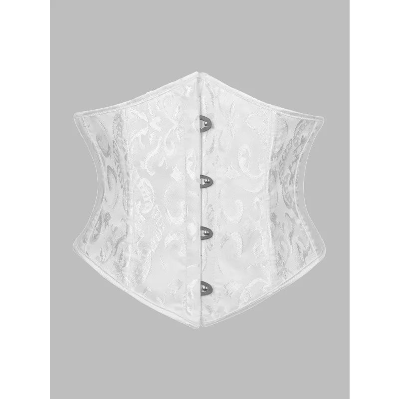 Elegant White Floral Jacquard Underbust Corset Waist Cincher