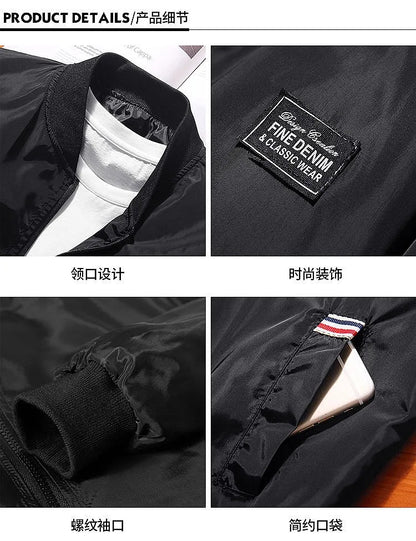 Men's Lightweight Zip Windbreaker Jacket with Stand Collar for Casual Outdoor Streetwear