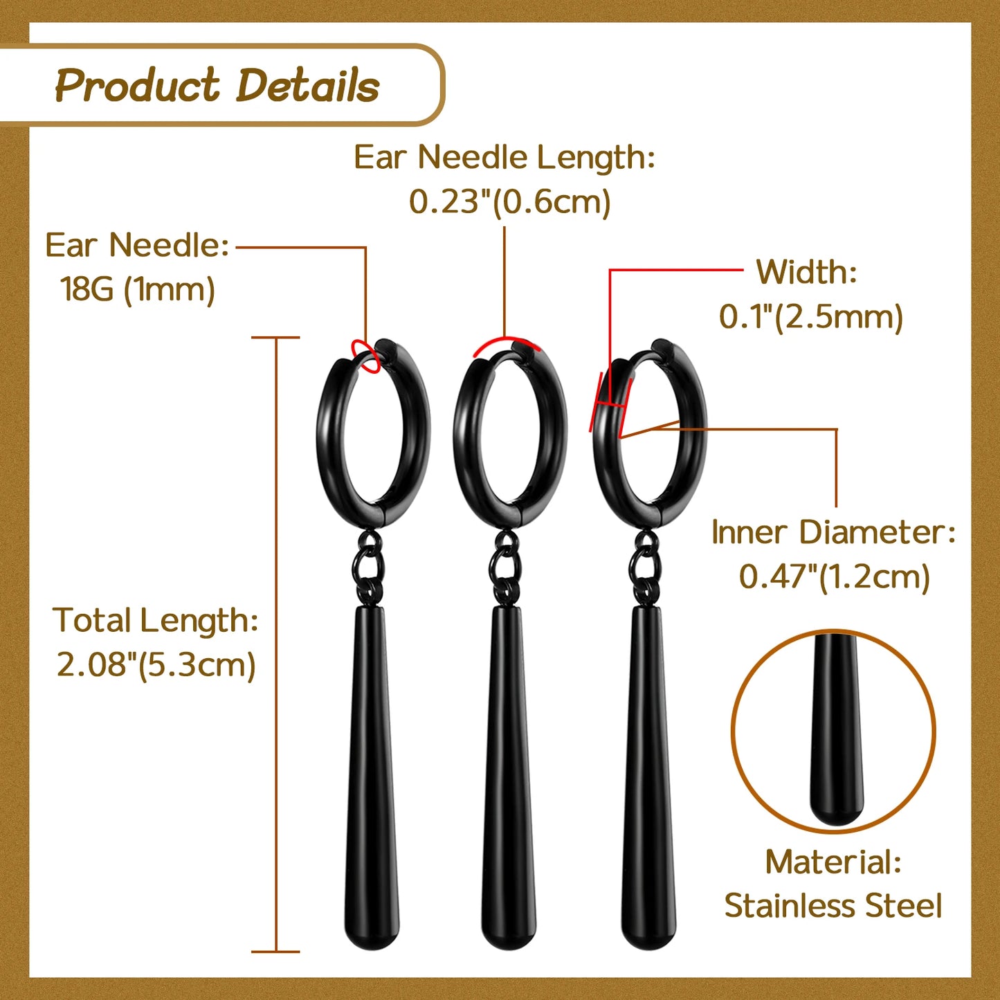 Minimalist Triple Hoop Drop Earrings for Punk and Alternative Fashion Looks