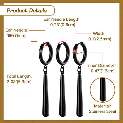 Minimalist Triple Hoop Drop Earrings for Punk and Alternative Fashion Looks
